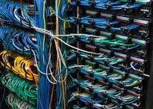 Patch bay with a multitude of cables 