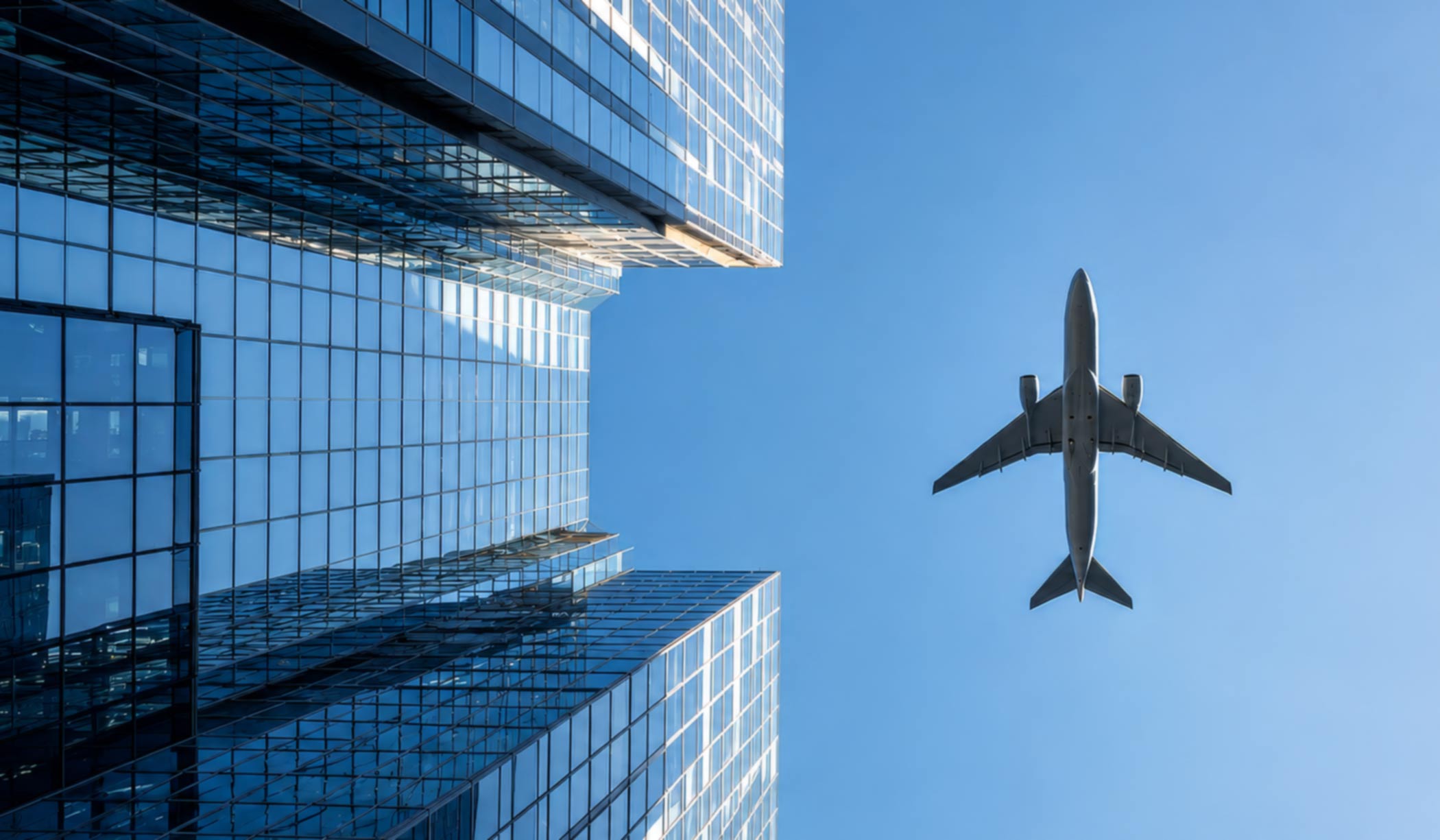 A plane flying over a city