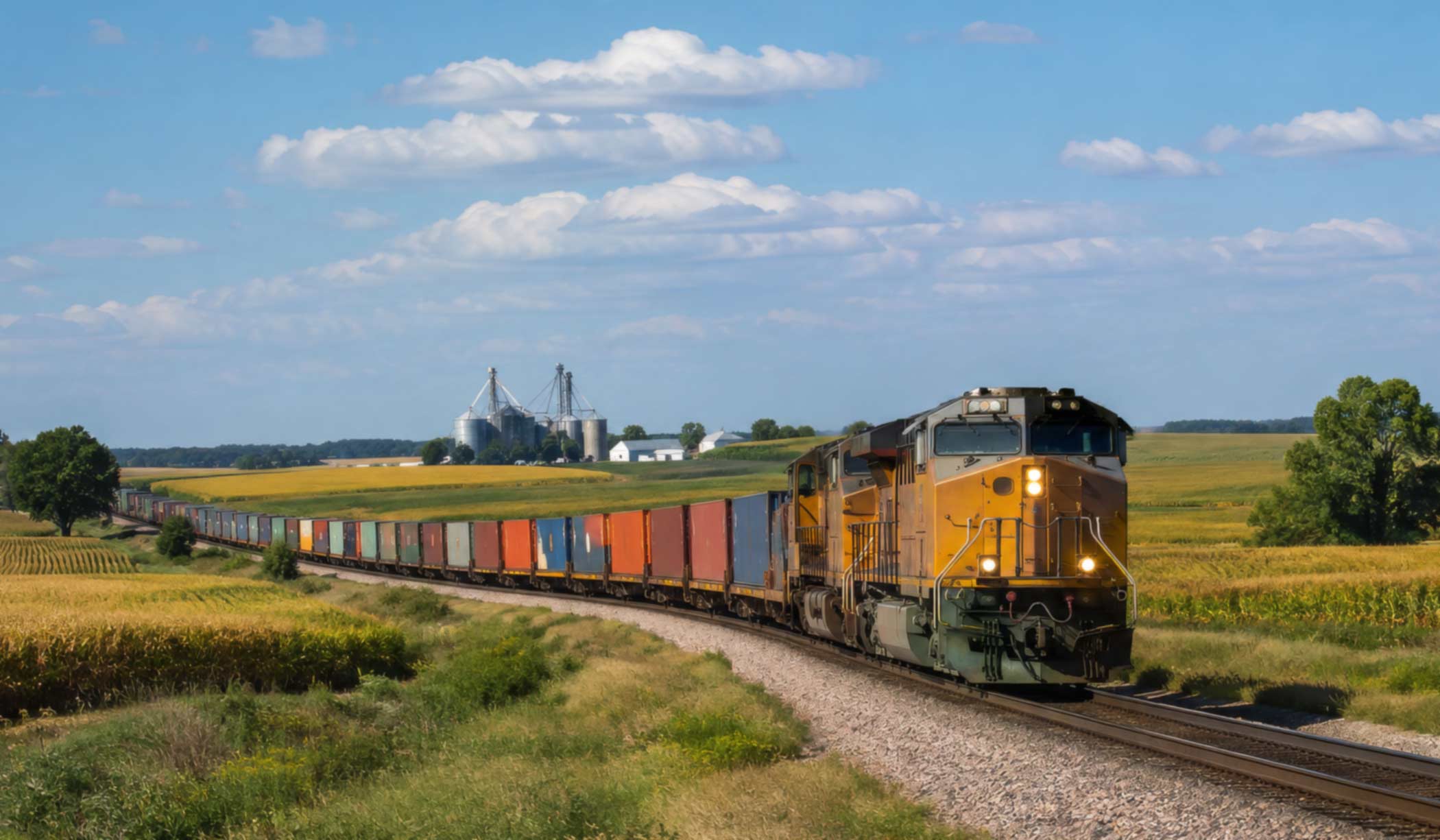 A train moving through the countryside