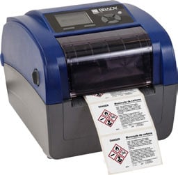 Closeup of a Brady BBP12 label printer printing labels.
