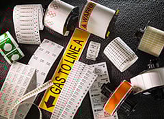 A collection of Brady labels on spools.