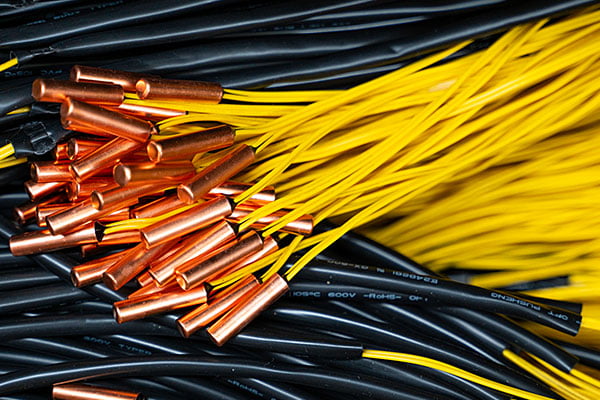 Bundles of black and yellow wires.