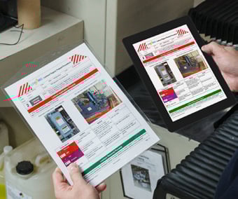 A physical lockout procedure next to the same procedure display on a tablet using LINK360 software.