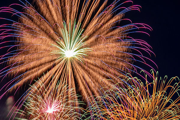 Fireworks in a night sky.