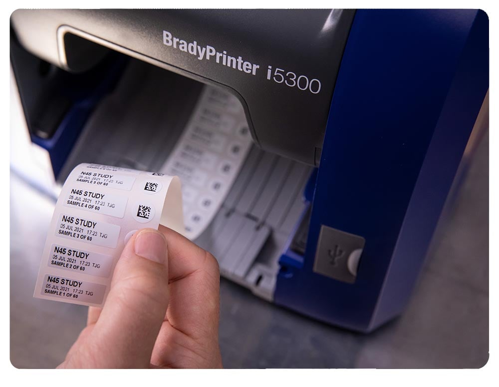 Brady i5300 printer printing labels.