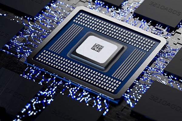 Closeup of a circuit board with a Brady RFID label.