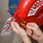 Red Brady SafeKey safety padlock for a LOTO procedure. 