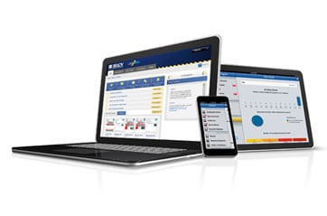 Laptop, mobile phone and tablet with Brady&#x27;s LINK360 software on them.