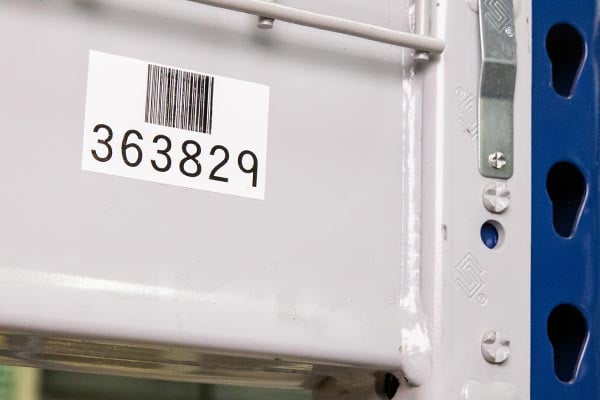 Barcode label on an industrial shelf