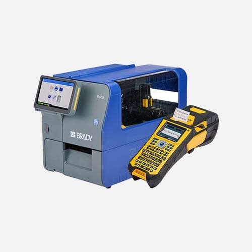 A desktop and handheld Brady printer