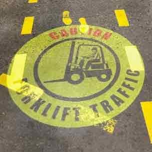 LED sign that says "forklift traffic" being projected on the ground 
