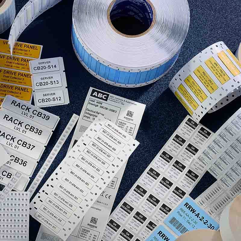 A variety of label materials.