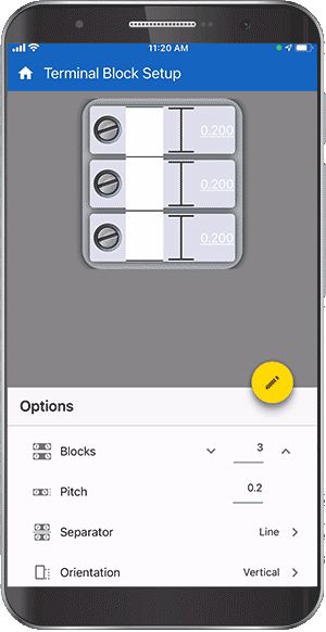 Animated gif showing the creation of a terminal block label with 6 blocks using the app.