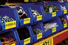 labeled bins with parts