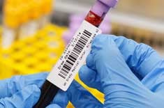 a barcode label on a test tube