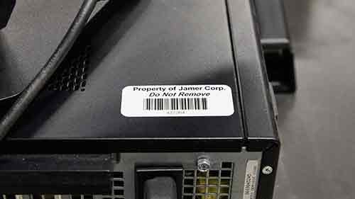Asset id label on a computer
