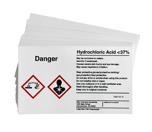 custom GHS label for hydrochloric acid