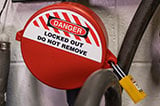 Brady T-handle ball valve lockout tagout device.