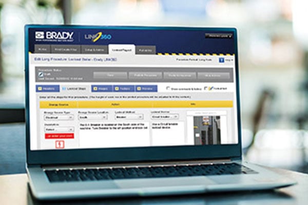 a laptop showing Brady software