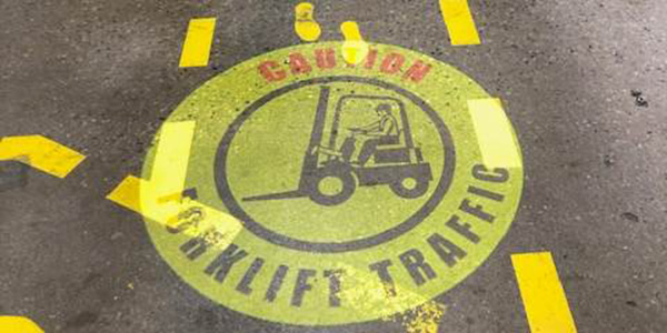Caution forklift  traffic LED sign projection.