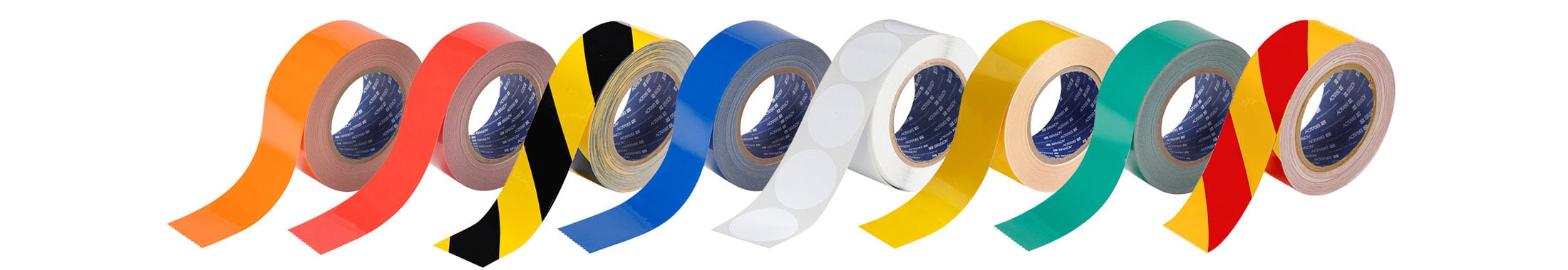 The family of Toughstripe Floor Tape from brady. Colors, Patterns and shapes.