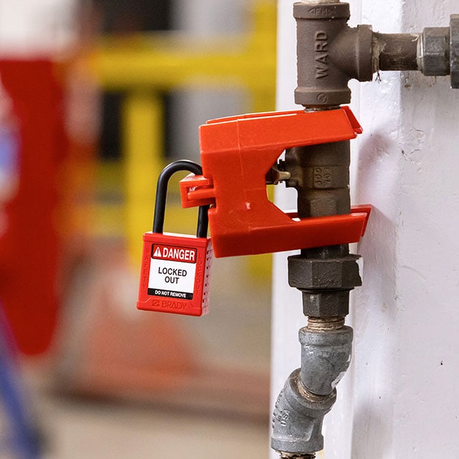 a padlock with a loto valve lock