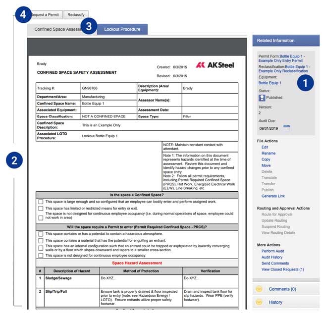 Screenshot of SHA 1910.146 Compliance Features Built into LINK360