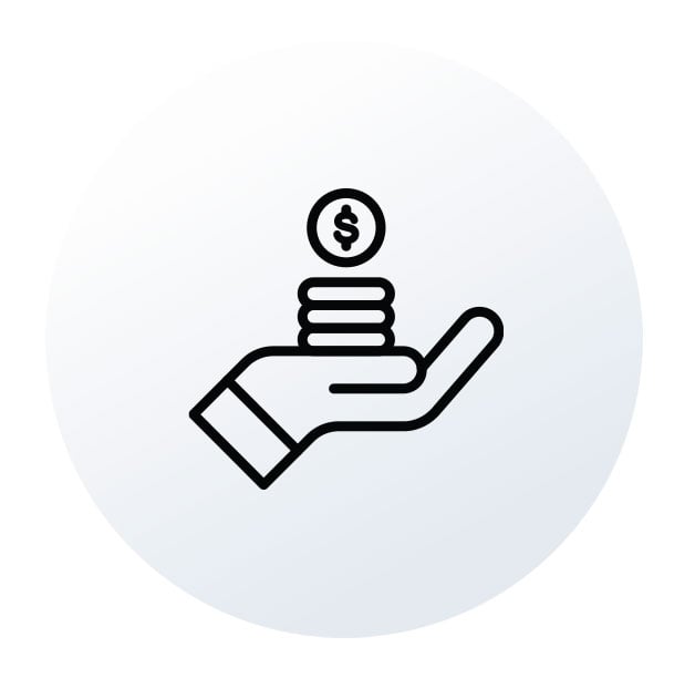 icon of a hand holding a few coins with a dollar sign above the coins