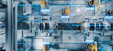 Industrial setting with a superimposed digital network image.