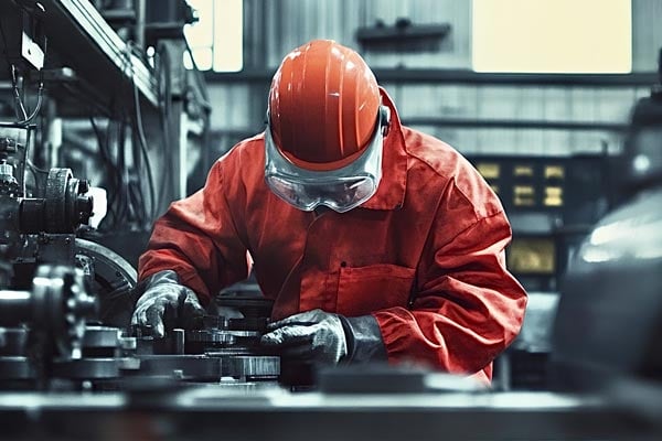 A safety tech working on industrial equipment