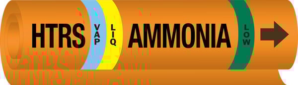 Colorful vinyl pipe marker for a pipe containing ammonia. 