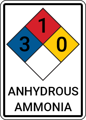 Diamond-shaped sign indicating Anhydrous Ammonia is present.