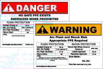 Two warning labels mentioning arc flashes.