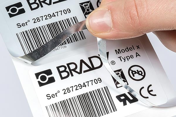 A closeup of Brady thermal labels.
