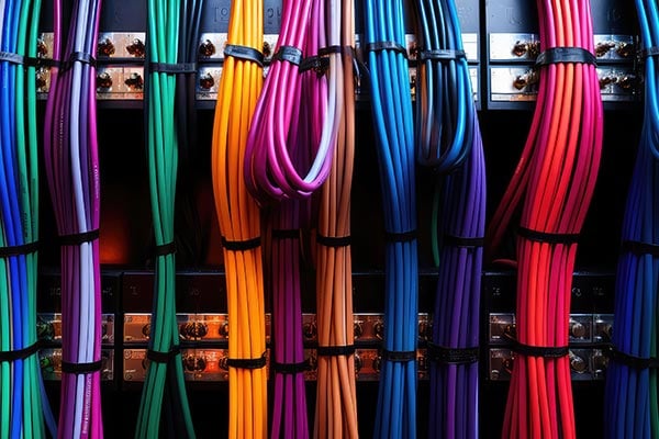 Color-coded fiberoptic cables.