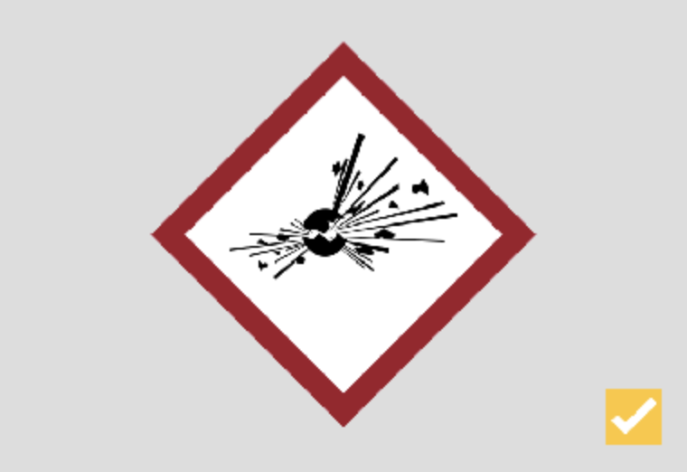 GHS explosive warning pictogram with indicator for chemical / physical risk.