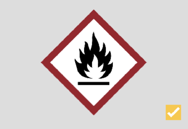 GHS flammability warning pictogram with indicator for chemical / physical risk.