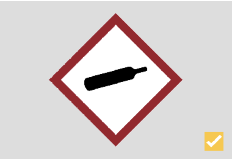 GHS gases under pressure warning pictogram with indicator for chemical / physical risk.