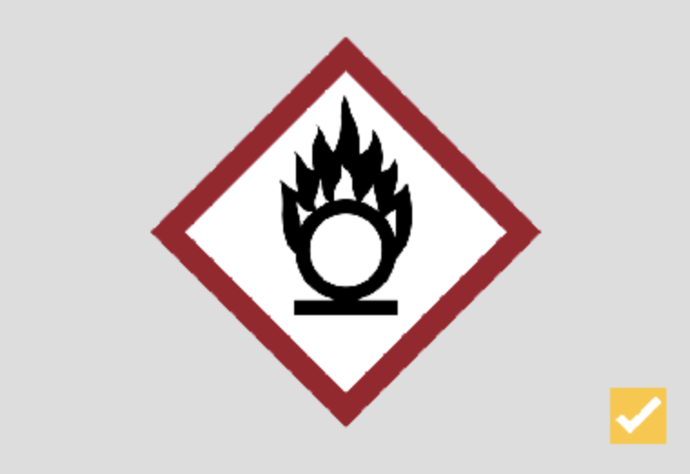 GHS oxidizing substance warning pictogram with indicator for chemical / physical risk.