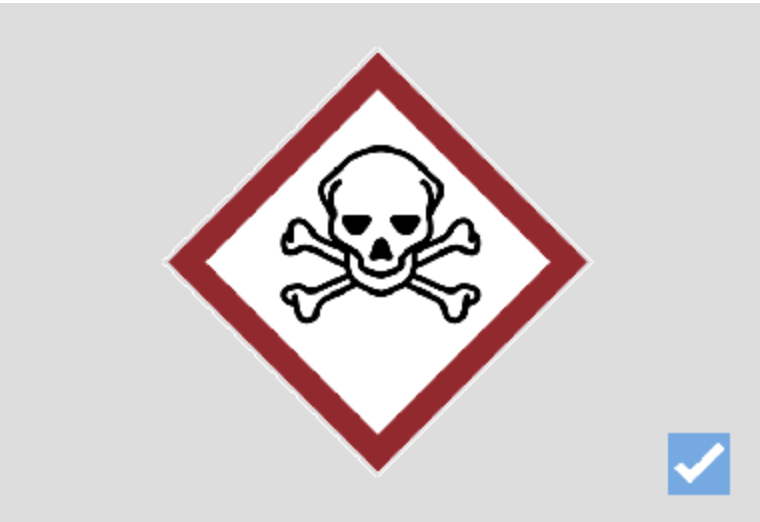 GHS acute toxicity warning pictogram with indicator for health risk.