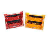 Box of tools used for LOTO safety procedures.