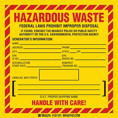 Brady's hazardous waste label product