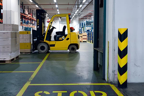 Forklift in a safety zone.