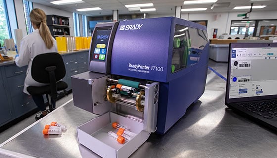 A Brady I7100 label printer in a laboratory.