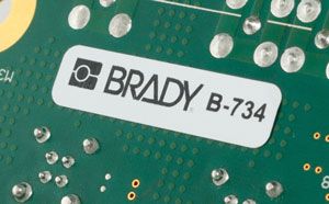 Closeup of a Brady B734 Laser Markable PCB label.