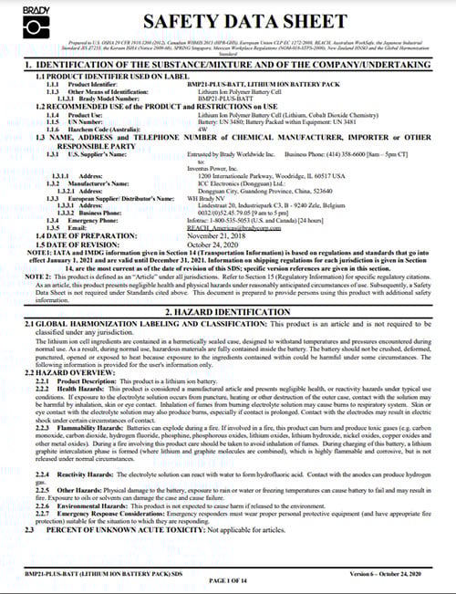 A Safety Data Sheet.