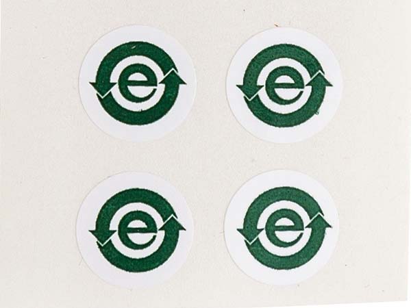 China RoHS label featuring the &#x27;e&#x27; symbol, indicating compliance with China&#x27;s Restriction of Hazardous Substances regulations.