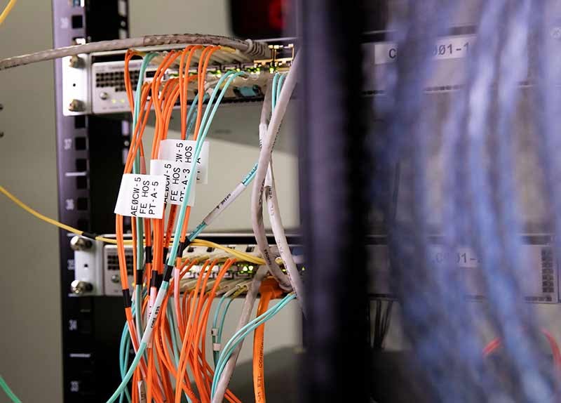 A closeup of labeled wires and cables.