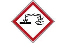 GHS hazard pictogram warns of chemical corrosion.