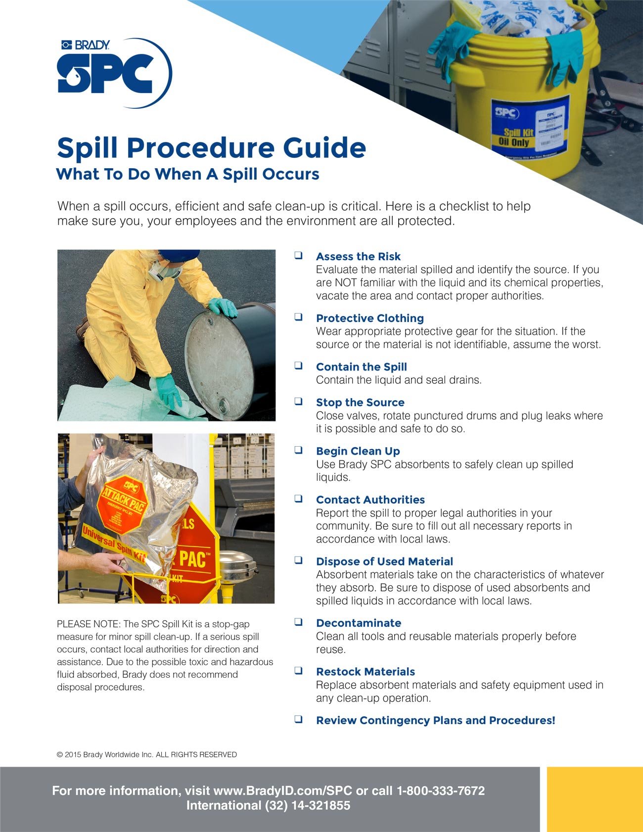 Closeup of a spill procedure guide. 